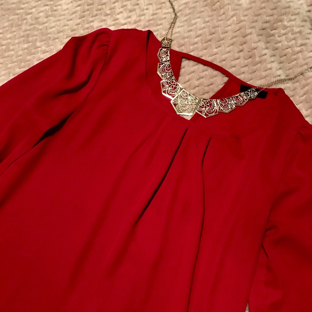 Red long sleeve polyester blouse